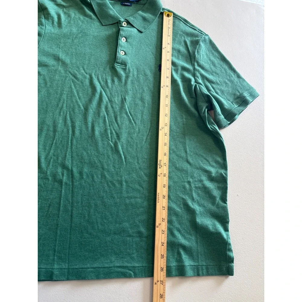 Polo Ralph Lauren Men's Large Classic Green Heather Cotton Collegiate Polo Shirt